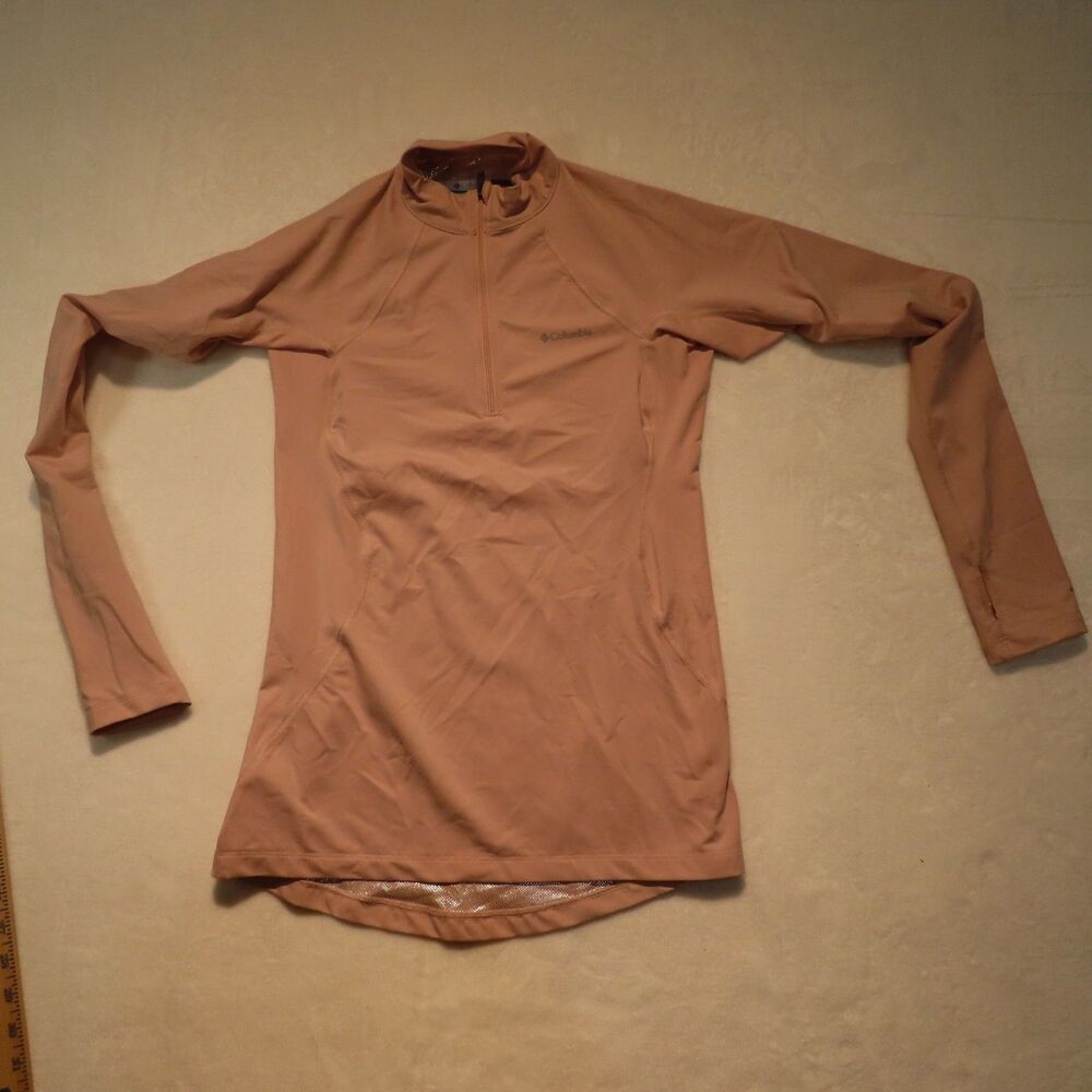 Columbia Womens Small Omni-Heat 1/2 Zip Base Layer Pullover Pink Thumbholes S